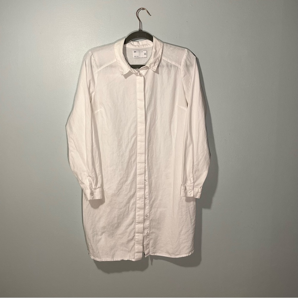 asos white long sleeve button down shirt dress, women's size 6